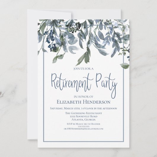 Blue Floral Retirement Party Kaart (Voorkant)