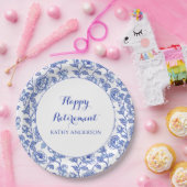 Blue Floral Retirement Party Papieren Bordje (Feest)