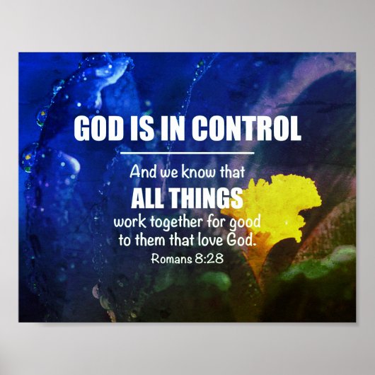 Blue Floral ROMANS 8:28 Christelijk Poster (Voorkant)