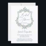 Blue Floral Romantic Bridal Shower Kaart<br><div class="desc">Iets blauw voor ik de Dusty Blue waterverf floral Crest bridal douche-uitnodiging doe</div>