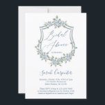 Blue Floral Romantic Bridal Shower Kaart<br><div class="desc">Iets blauw voor ik de Dusty Blue waterverf floral Crest bridal douche-uitnodiging doe</div>