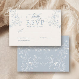 Blue Floral Romantic Calligraphy Garden Wedding RSVP Kaartje