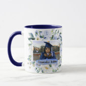 Blue Floral Roos Afstuderen gepersonaliseerde foto Mok (Links)