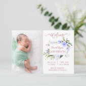 Blue Floral Roos Gold Boy Fotoaankondiging Aankondiging (Staand voorkant)