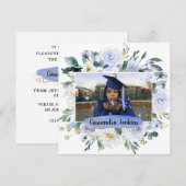 Blue Floral Roos Graduation Party Aankondiging (Voorkant / Achterkant)