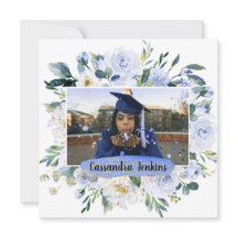 Blue Floral Roos Graduation Party Aankondiging