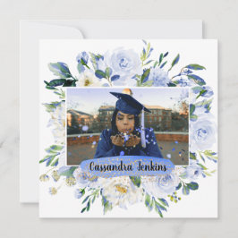 Blue Floral Roos Graduation Party Aankondiging
