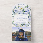 Blue Floral Roos Graduation Party Aankondiging (Binnen)