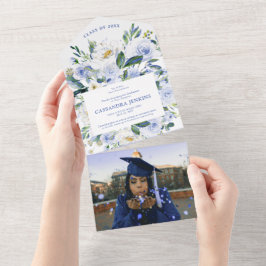 Blue Floral Roos Graduation Party Aankondiging