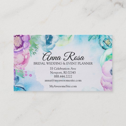 *~* Blue Floral Roos Wedding Event Planner Visitekaartje (Achterkant)