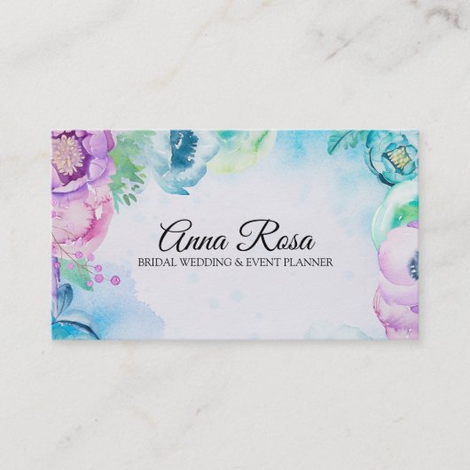 *~* Blue Floral Roos Wedding Event Planner Visitekaartje (Voorkant)