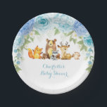 Blue Floral Roos Woodland Forest Boy Baby shower Papieren Bordje<br><div class="desc">Prachtig houten thema papier bord met blauwe waterverf rozen en schattige bosdieren Perfecte decoratie voor baby shower,  baby sprinkle,  verjaardagsfeestje,  enz.</div>