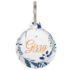 Blue Floral Round Pet Tag Huisdierpenning