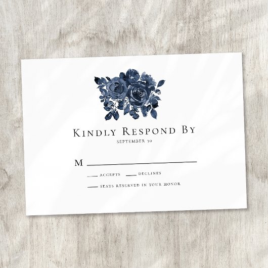 Blue Floral Rozen bruiloft RSVP Kaart Notitiekaartje