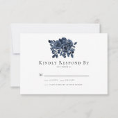 Blue Floral Rozen bruiloft RSVP Kaart Notitiekaartje (Voorkant)