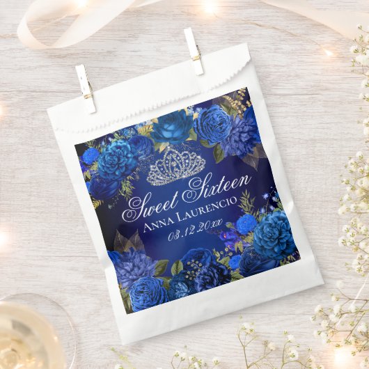 Blue Floral Rozen Sweet Sixteen Party Bedankzakje (Geknipt)