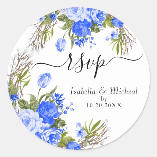 Blue Floral - RSVP Classic Round Sticker (Voorkant)