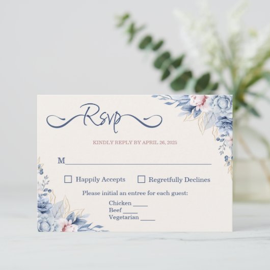 Blue Floral RSVP-kaart RSVP Kaartje (Staand voorkant)
