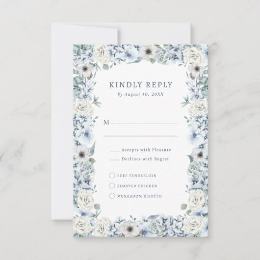 Blue Floral RSVP-kaart RSVP Kaartje (Voorkant)