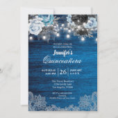 Blue Floral Rustic Quinceanera Uitnodiging (Voorkant)