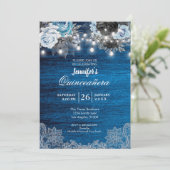 Blue Floral Rustic Quinceanera Uitnodiging (Staand voorkant)