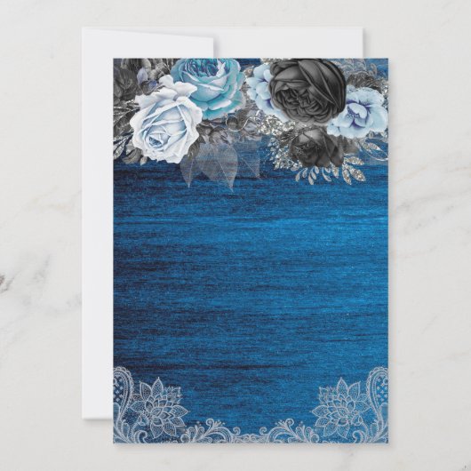 Blue Floral Rustic Quinceanera Uitnodiging (Achterkant)