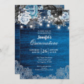 Blue Floral Rustic Quinceanera Uitnodiging (Voorkant / Achterkant)