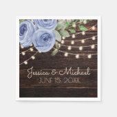 Blue Floral Rustic Wood String Lights Wedding Servet (Voorkant)