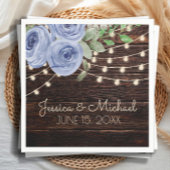 Blue Floral Rustic Wood String Lights Wedding Servet