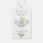 Blue Floral Safari Animals rijden per Baby shower Cadeaulabel (Achterkant)