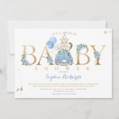 Blue Floral Safari Animals rijden per Baby shower Kaart (Voorkant)