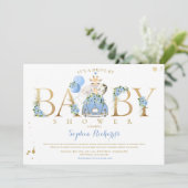Blue Floral Safari Animals rijden per Baby shower Kaart (Staand voorkant)
