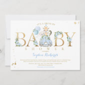 Blue Floral Safari Animals rijden per Baby shower Kaart (Voorkant)