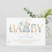 Blue Floral Safari Animals rijden per Baby shower Kaart (Staand voorkant)