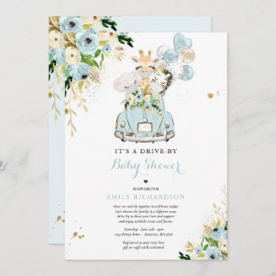 Blue Floral Safari Animals rijden per Baby shower Kaart