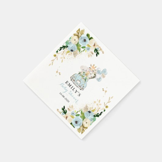 Blue Floral Safari Animals rijden per Baby shower Servet (Hoek)