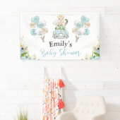 Blue Floral Safari Animals rijden per Baby shower Spandoek (Insitu)