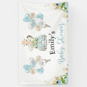 Blue Floral Safari Animals rijden per Baby shower Spandoek (Verticaal)