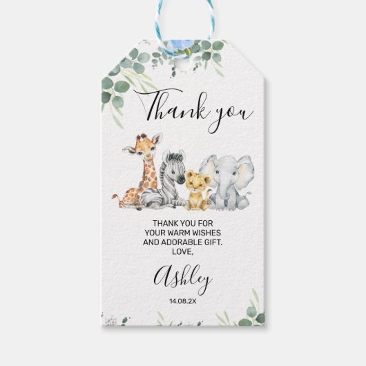 Blue Floral Safari Baby shower Hartelijk dank Cadeaulabel (Voorkant)