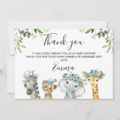 Blue Floral Safari Baby shower Hartelijk dank Kaart (Voorkant)