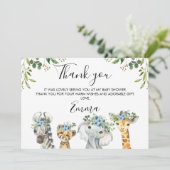 Blue Floral Safari Baby shower Hartelijk dank Kaart (Staand voorkant)