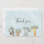 Blue Floral Safari Baby shower Hartelijk dank Kaart (Achterkant)