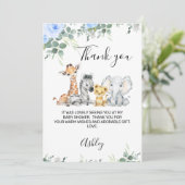 Blue Floral Safari Baby shower Hartelijk dank Kaart (Staand voorkant)