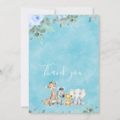 Blue Floral Safari Baby shower Hartelijk dank Kaart (Achterkant)