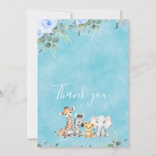 Blue Floral Safari Baby shower Hartelijk dank Kaart (Achterkant)