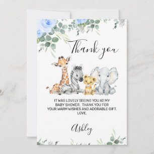 Blue Floral Safari Baby shower Hartelijk dank Kaart