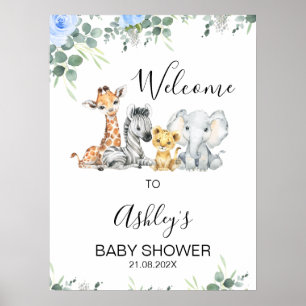 Blue Floral Safari Baby shower Welkomstteken Poster
