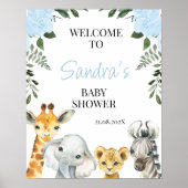 Blue Floral Safari Baby shower Welkomstteken Poster (Voorkant)