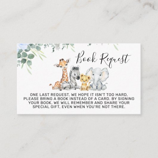 Blue Floral Safari Dieren Boek Aanvraag Invoegen Informatiekaartje (Voorkant)