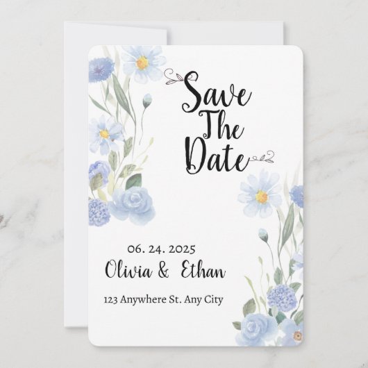 Blue Floral Save the Date (Voorkant)